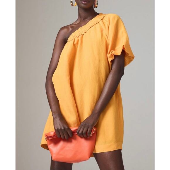 Anthropologie Dresses & Skirts - By Anthropologie One-Shoulder Waistless Mini Dress Linen Blend Mango Orange XL